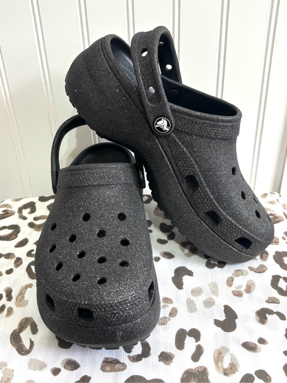 Crocs Classic Platform Glitter Clogs Black Sparkle Women’s W7 EU 37-38